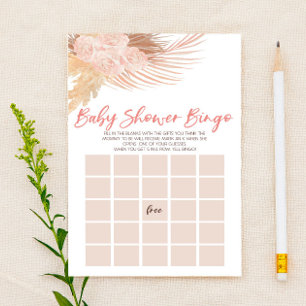 Boho Rosa Blommigt Flowers Bingo Baby Shower Game Brevpapper