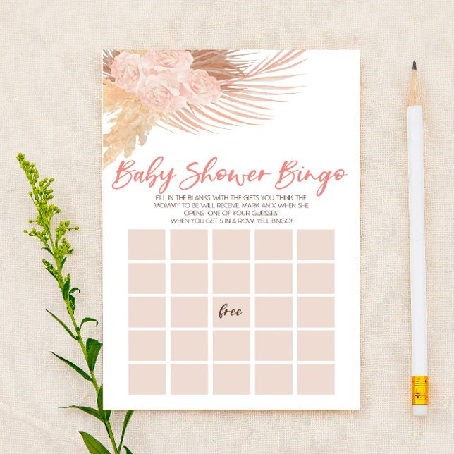 Boho Rosa Blommigt Flowers Bingo Baby Shower Game Brevpapper (Skapare uppladdad)