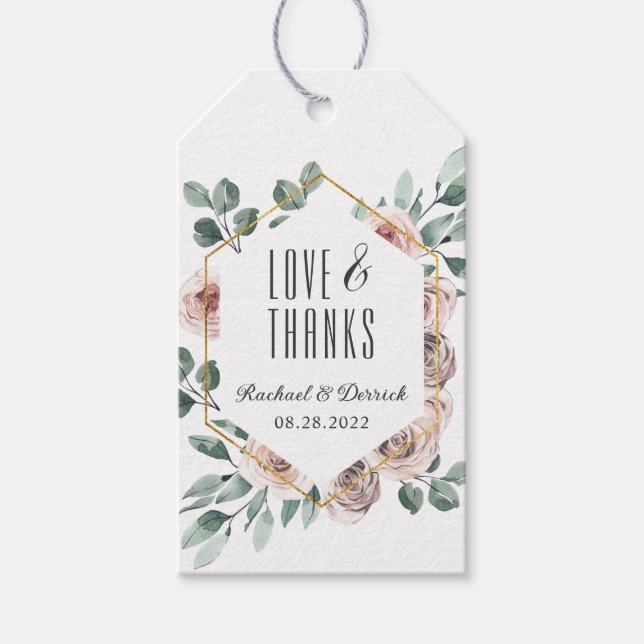 Boho  Rosa Blommigt Geometric Tack Presentetikett (Framsidan)