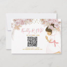 Boho Rosa Blommigt Girl 1:a Heligan Communion OSA  Tack Kort