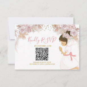 Boho Rosa Blommigt Girl 1:a Heligan Communion OSA  Tack Kort