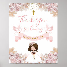 Boho Rosa Blommigt Girl 1:a Heligan Communion Tack Poster
