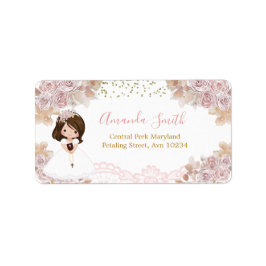Boho Rosa Blommigt Girl First Heliga Communion Adr Adressetikett