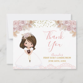 Boho Rosa Blommigt Girl First Heliga Communion Tack Kort