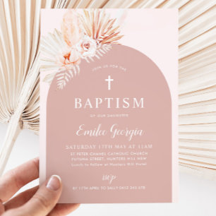 Boho Rosa Blommigt Girls Baptism Christening Inbjudningar