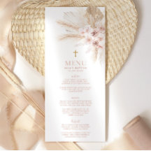 Boho Rosa Blommigt Girls Baptism Christening Menu