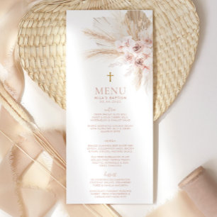 Boho Rosa Blommigt Girls Baptism Christening Menu Meny
