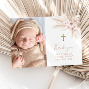 Boho Rosa Blommigt Girls Baptism Christening Tack Kort