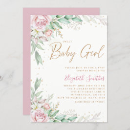 Boho  Rosa Blommigt Greeney Girl Baby Shower Inbjudningar