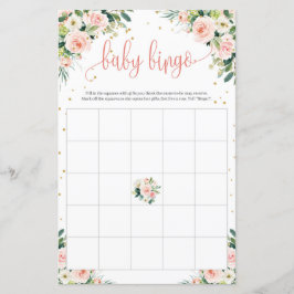 Boho rosa blommigt grönt guld baby bingo-spel