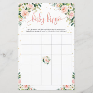 Boho rosa blommigt grönt guld baby bingo-spel