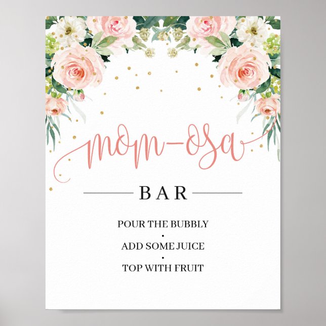 Boho  rosa blommigt grönt mamma-osa pub-tecken poster (Framsidan)