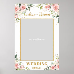 Boho rosa blommigt guld bbröllopsfotopropp poster