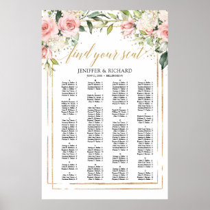 Boho  rosa blommigt guld bröllop poster