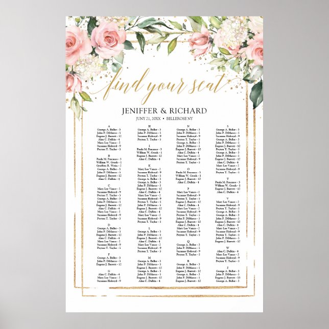 Boho  rosa blommigt guld bröllop poster (Framsidan)