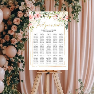 Boho  rosa blommigt guld bröllop poster
