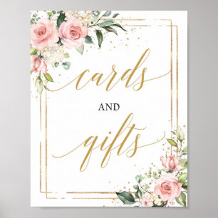 Boho rosa blommigt guld kort och presentkort poster