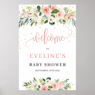 Boho rosa blommigt guld-reservbroschyrer välkomst poster