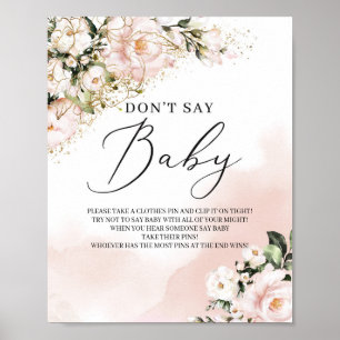 Boho rosa blommigt guld säger inte baby-tecken poster
