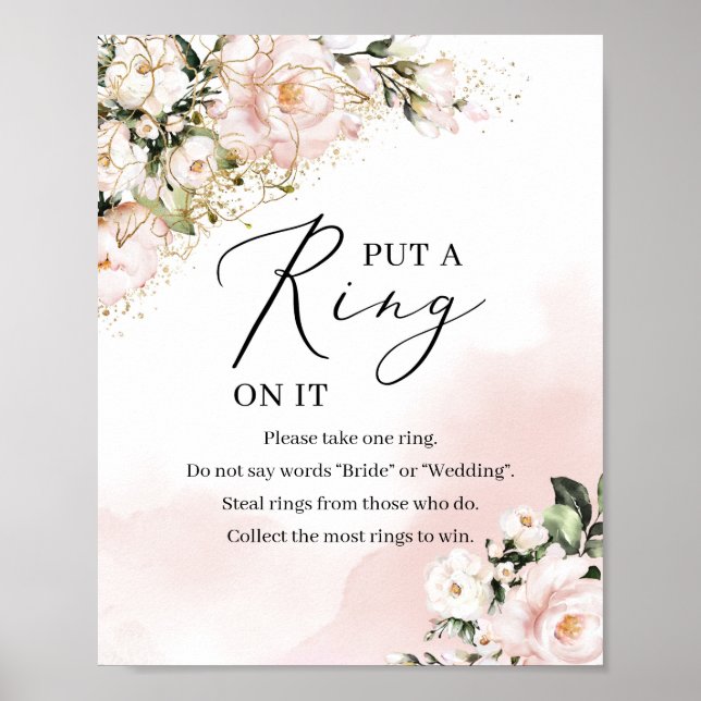 Boho  rosa blommigt guld satte ett ring på underte poster (Framsidan)