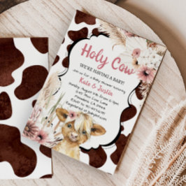 Boho Rosa Blommigt Highland Cow Baby Shower Inbjudningar
