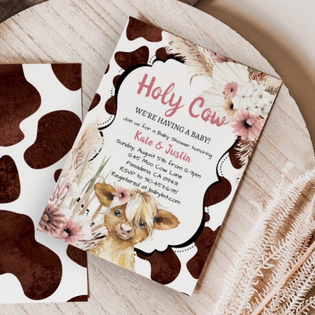 Boho Rosa Blommigt Highland Cow Baby Shower Inbjudningar (Skapare uppladdad)
