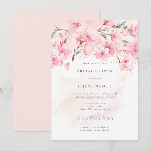 Boho  Rosa Blommigt Inbjudningskort för möhippan (Fram/baksida)