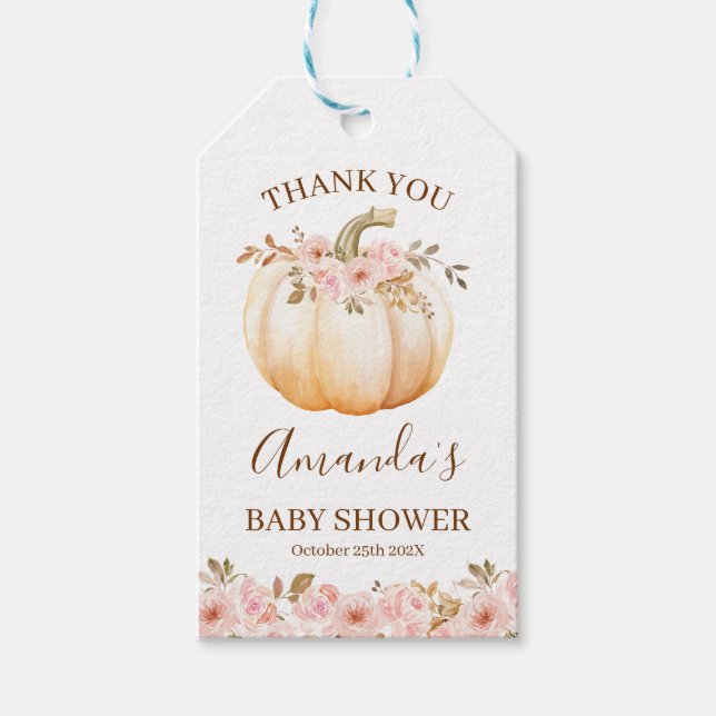 Boho Rosa Blommigt Little Pumpkin Baby Shower Presentetikett (Framsidan)