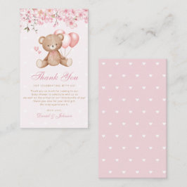 Boho Rosa Blommigt Nalle Baby Shower Tack Tilläggskort