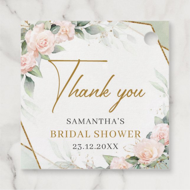 Boho  rosa blommigt och guld ram eucalyptus gåvor etiketter (Baksida)