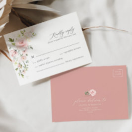Boho Rosa Blommigt Olive Elegant bröllop OSA kort