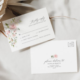 Boho Rosa Blommigt Olive Elegant bröllop OSA kort