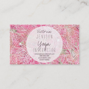 Boho rosa blommigt paisley yoga instruktör visitkort