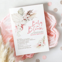 Boho Rosa Blommigt Pampas Grass Baby Shower Invati