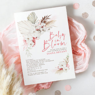 Boho Rosa Blommigt Pampas Grass Baby Shower Invati Inbjudningar