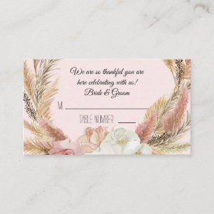 Boho Rosa Blommigt Pampas Grass Handflatan ortkort Placeringskort