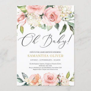 Boho rosa blommigt peach guld Oh Baby Shower Inbjudningar