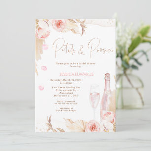 Boho Rosa Blommigt Petals Prosecco Möhippa Inbjudningar
