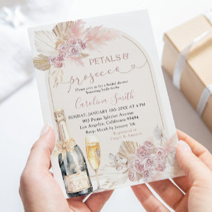 Boho Rosa Blommigt Petals Prosecco Möhippa Inbjudningar