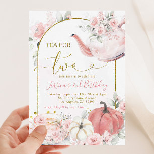 Boho Rosa Blommigt Pumpkin Tea för två födelsedag Inbjudningar