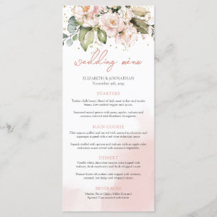 Boho  Rosa Blommigt Ro Bröllop Menu Modern Meny