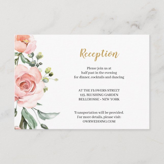 Boho  Rosa Blommigt Ro Guld Geometric Enclos Tilläggskort (Framsida)