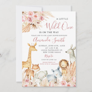 Boho Rosa Blommigt Safari Girl Baby Shower bjudnin Inbjudningar