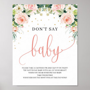 Boho rosa blommigt säger inte att baby signerar s poster