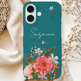 Boho Rosa Blommigt Script Personalize Namn