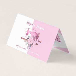 Boho Rosa Blommigt Seamstress Sewing Maskin Foldad Visitkort