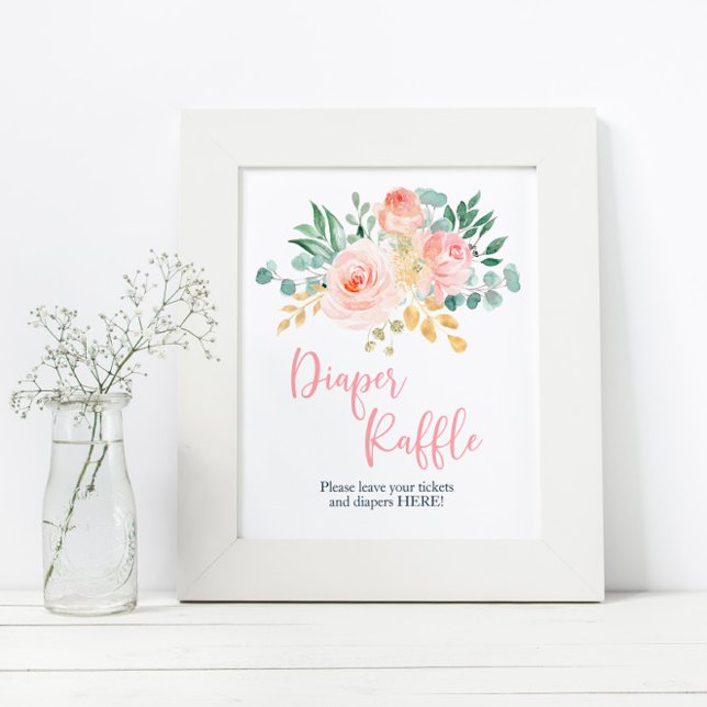 Boho  Rosa Blommigt Shower Diaper Raffle Sign Poster (Skapare uppladdad)