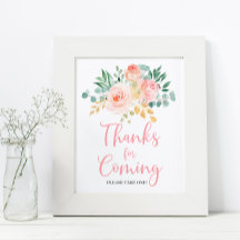 Boho  Rosa Blommigt Shower Tack för att du kom