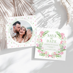 Boho rosa blommigt Spara datumfotoinbjudan