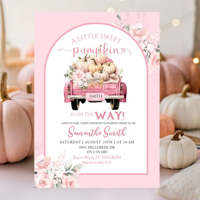 Boho Rosa Blommigt Sweet Pumpkin Lastbil Baby Show Inbjudningar (Skapare uppladdad)
